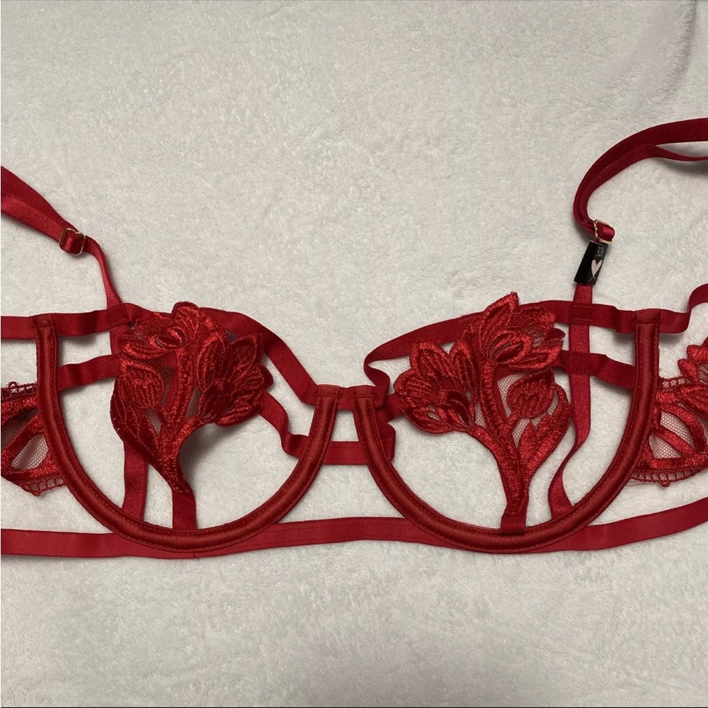 Victoria's Secret Very Sexy Strappy Embroidered Open Cup Balconet Bra 32C 36DD - Picture 4 of 4